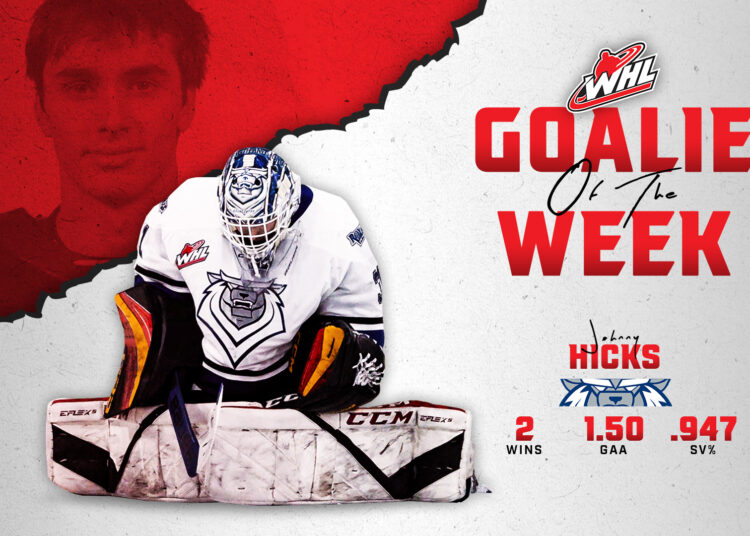 ROYALS NETMinder Hicks chamado WHL Goaltender of the Week