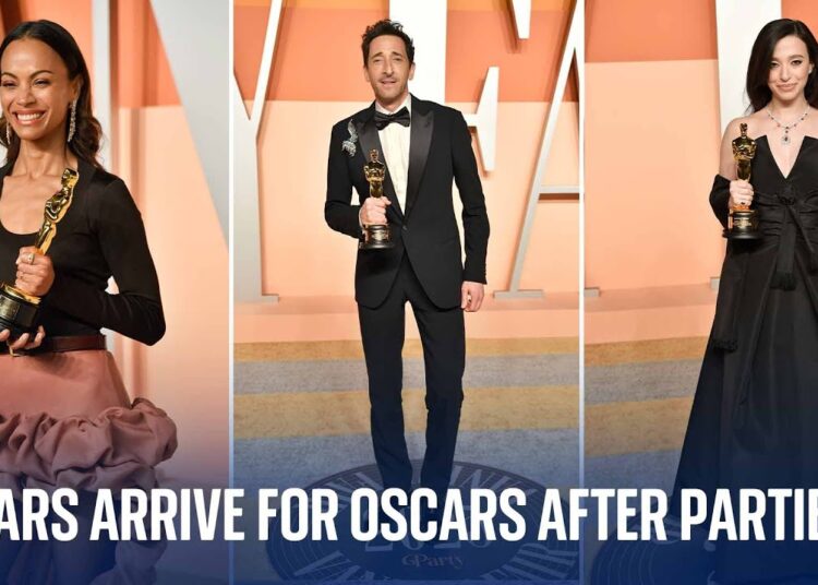 Stars arrive at the Elton John and Vanity Fair red carpets following 2025 Oscars
