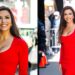 Eva Longoria fica ardente em vestido de corpo de corpo vermelho para a aparência 'GMA'