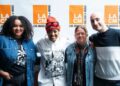 Da esquerda para a direita: Adjenai Worrell, gerente de gravador de grupo de 370 músicas, o artista de rap/hip hop da Roc Nation, Rapsody, Erin Workman, 370 Membro do Conselho do Conselho do Conselho da Faculdade de Música e vice-presidente executivo da LACM e Michael Chrysanthou, membro do 370 Grupo de Música Advisory Advisory Board e gerente de serviços de carreira.