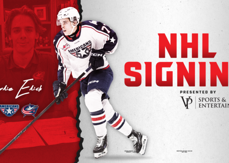 VP Sports & Entertainment Presents: Americans Defenseman Elick INKS Leg de nível básico com columbus Blue Jackets