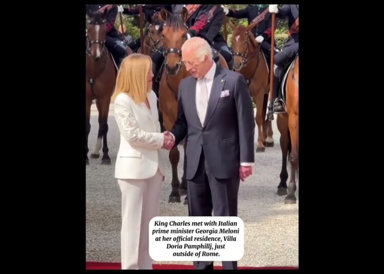 King Charles met with Italian prime minister Georgia Meloni at her official residence.