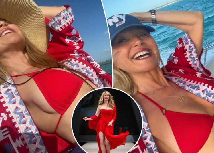 Christie Brinkley mostra biquíni vermelho no Instagram Post