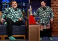 Jack Black tem mau funcionamento do guarda -roupa durante a entrada do 'Tonight Show': Assista