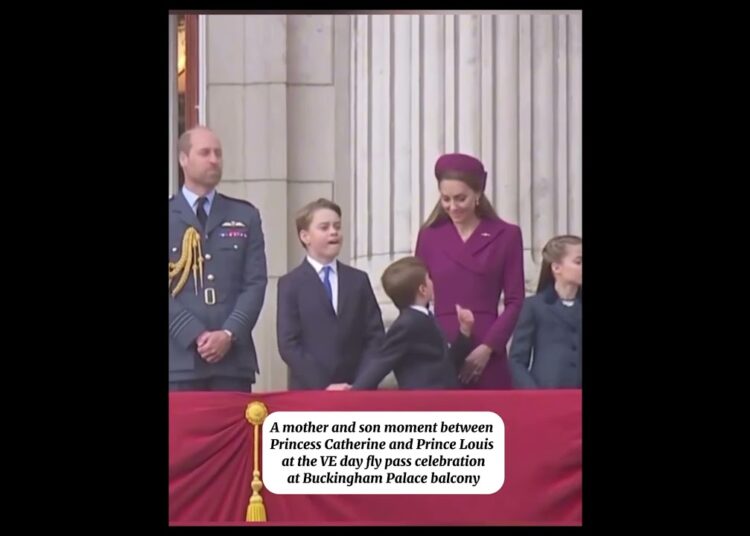 A mother and son balcony moment between Princess Catherine and Prince Louis at the VE day