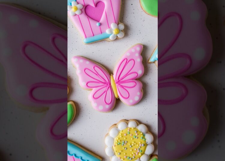 Super simple butterfly cookie decorated with royal icing #cookiedecorating #royalicing #satisfying