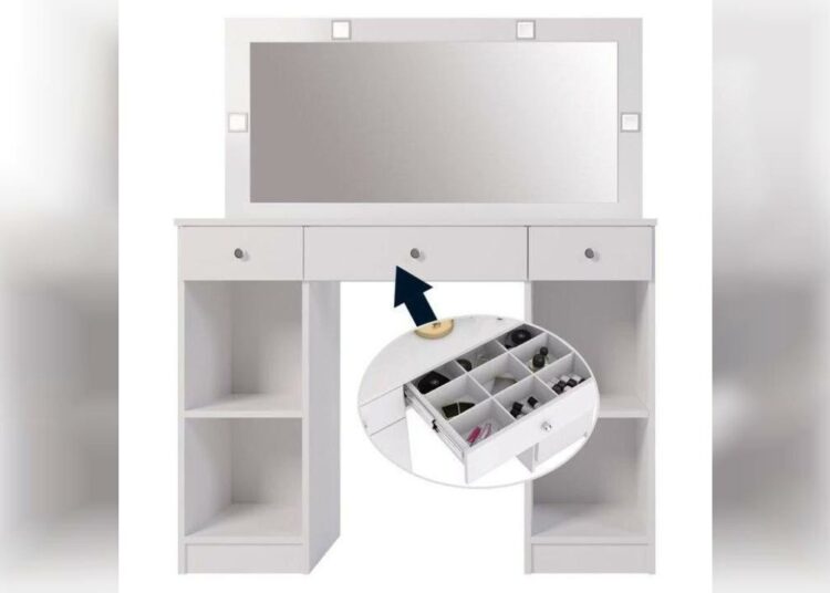 Review: Penteadeira Camarim com 3 Gavetas 2 Portas Espelho e LED – Realeza – Rosê J&A Móveis