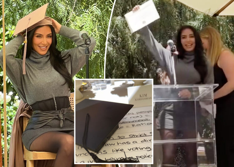 Kim Kardashian gradua -se na faculdade de direito após 6 anos em uma cerimônia surpresa de início do quintal