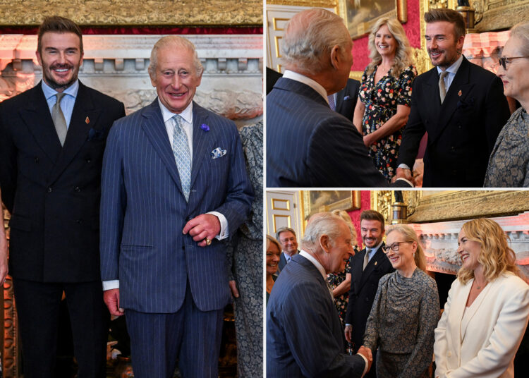 David Beckham se aproxima de mais perto da cavalaria no evento King Charles com Meryl Streep e Kate Winslet