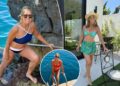 Denise Austin mostra o corpo de biquíni enquanto passava férias na França