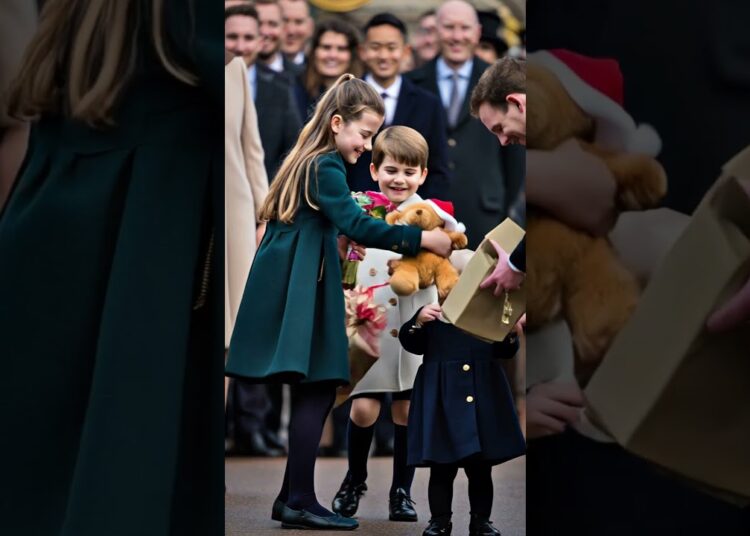 Princess Charlotte and Prince Louis give a gift to a child #royal #princewilliam #katemiddeleton
