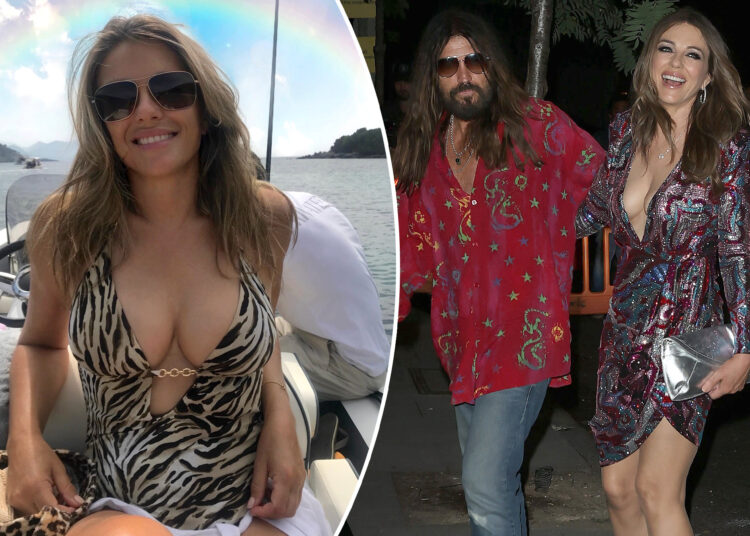 Elizabeth Hurley usa maiô de estampa de leopardo, compartilha detalhes íntimos sobre o relacionamento de Billy Ray Cyrus