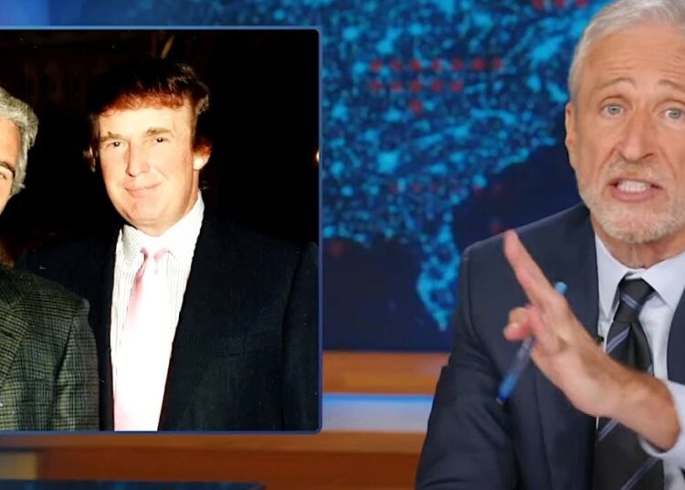 Jon Stewart atordoado por 2 palavras na última negação de Epstein de Trump