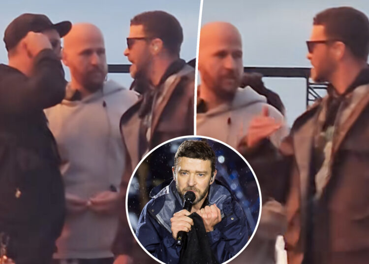 Justin Timberlake grita com a tripulação no meio do show na explosão selvagem