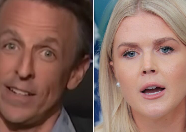 Karoline Leavitt sopra a mente de Seth Meyers na falsidade