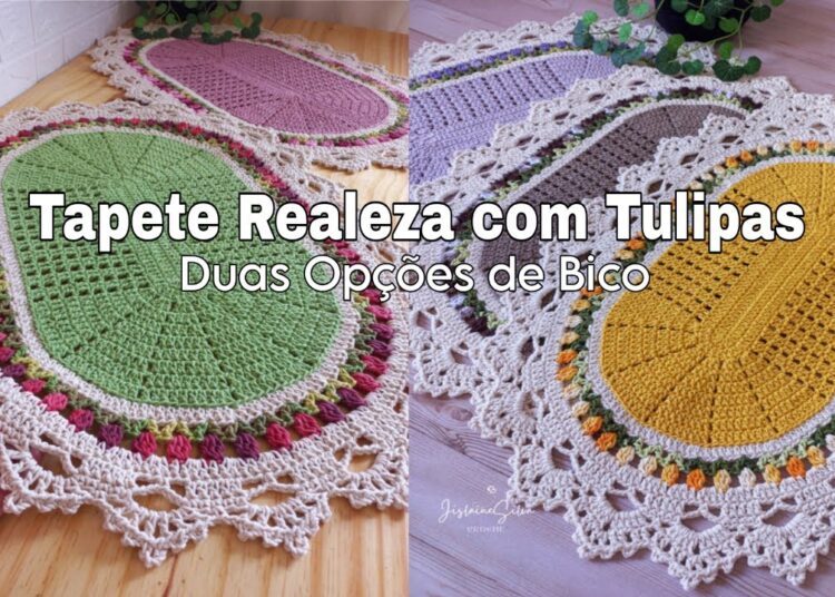 Tapete Realeza com Tulipas – Duas opções de Bico #tapetedecroche #crocheiniciantes #crochê