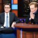 Conan O'Brien soa o alarme sobre tarde da noite, enquanto elogiam Stephen Colbert