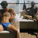 David Beckham e filho Cruz Twin em Speedos em férias de iate
