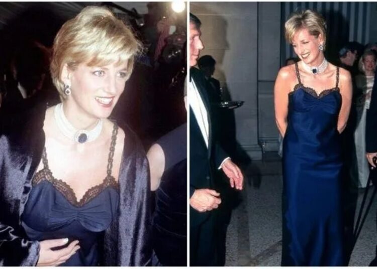 Princesa Diana no Met Gala de 1996 com um vestido Dior