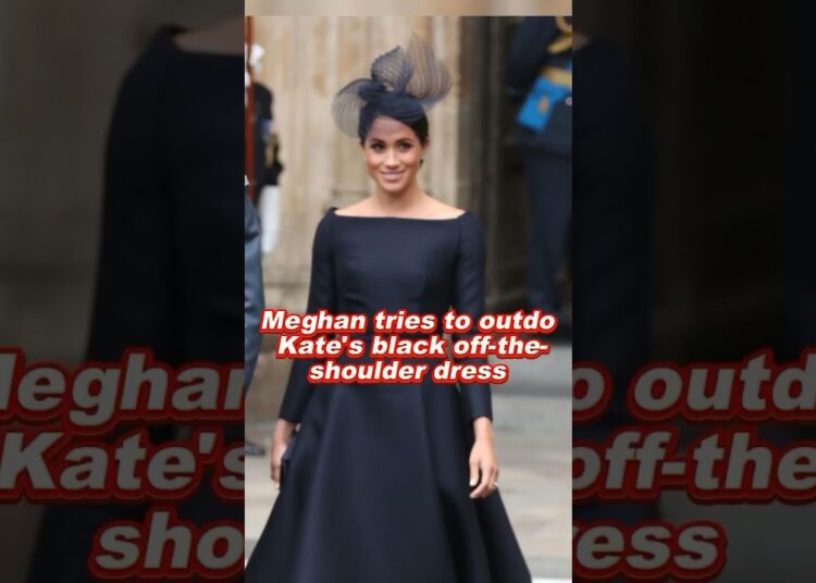 Meghan tries to outdo Kate’s black off-the-shoulder dress #meghan #kate #royal