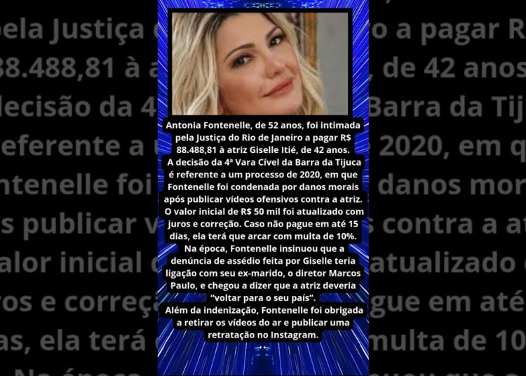 ANTÔNIA FONTENELE FOI INTIMADA A PAGAR R$ 88.488,81 à GISELLE ITIÉ