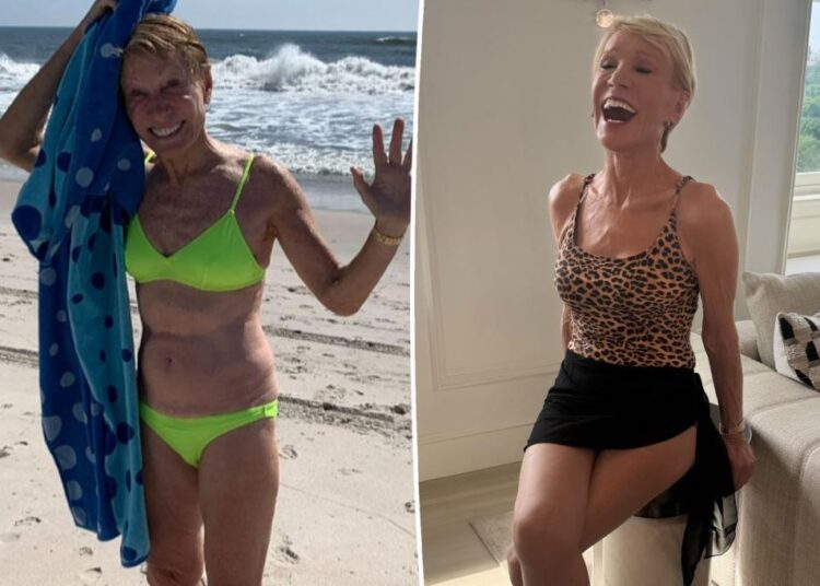 A estrela de 'Shark Tank' Barbara Corcoran, 76, rochas de biquíni verde