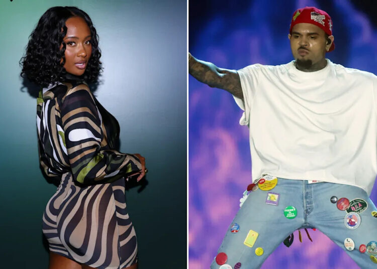A ex -Kayla Nicole de Travis Kelce se junta a Chris Brown no palco para o desempenho da NSFW