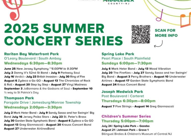 A programação musical no parque de Middlesex, além de eventos gratuitos para crianças