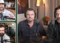 Leonardo DiCaprio entre celebridades abraçando podcasts para promover filmes