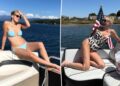 Sharon Stone, 67, modelos que mergulham no maiô de estampa de animais no passeio de barco 'glorioso'