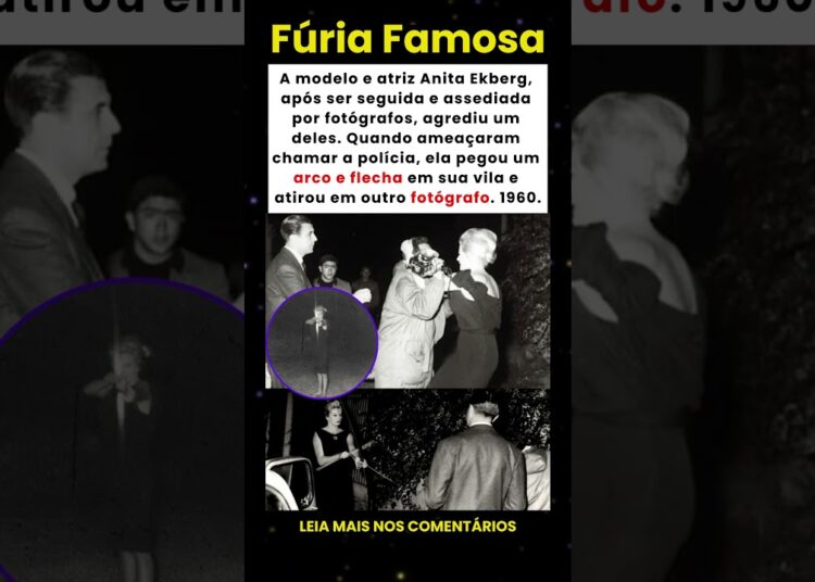 Atriz Anita Ekberg ataca fotógrafos com arco e flecha após ser perseguida, 1960 🏹