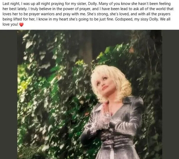 A irmã de Dolly Parton pede aos fãs que orem pelo cantor enquanto ela enfrenta 'desafios de saúde'