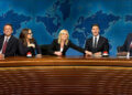 As âncoras da atualização de fim de semana fazem uma 'piada' de reunião épica com Amy Poehler, Tina Fey e Seth Meyers
