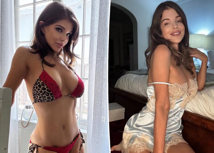 Donna D'Errico, ex-aluna de 'Baywatch', mostra curvas em biquíni rendado de leopardo