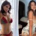 Donna D'Errico, ex-aluna de 'Baywatch', mostra curvas em biquíni rendado de leopardo