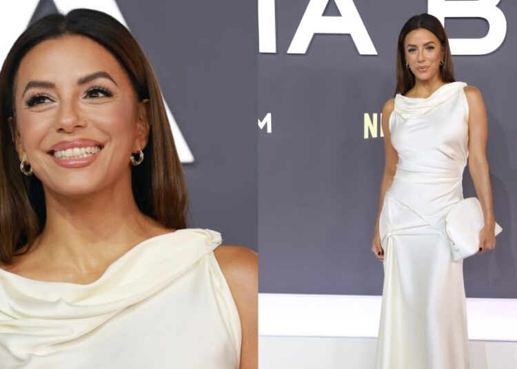 Eva Longoria com vestido Victoria Beckham para estreia do Netflix Doc