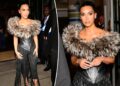 Kim Kardashian oferece glamour medieval em espartilho de pele vintage com franjas que vão até o chão