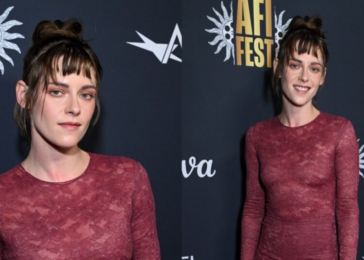 Kristen Stewart ousa com vestido Lacy Rhea Costa para AFI Fest