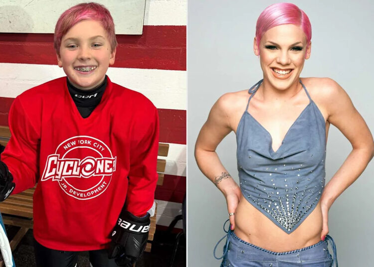 O filho de Pink, Jameson, 8, estreia cabelo rosa assim como sua mãe rockstar em novas fotos