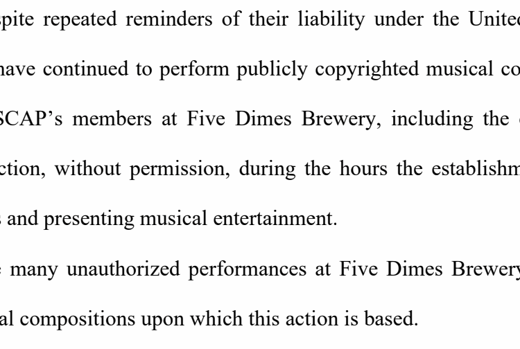 Restaurante de Nova Jersey rouba compositores ao tocar músicas não licenciadas, afirma ASCAP