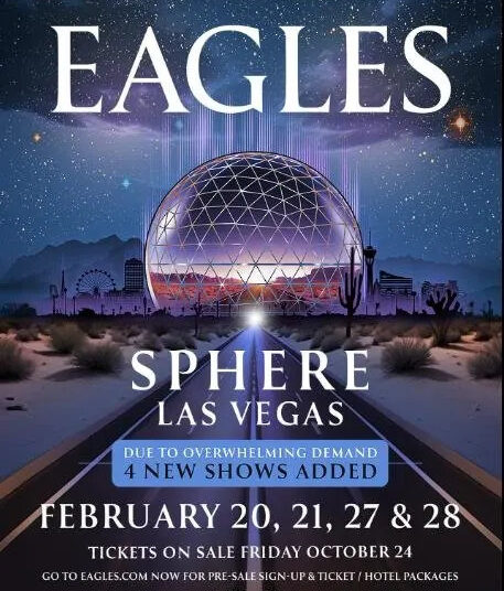 The Eagles adicionam shows do Las Vegas Sphere em fevereiro