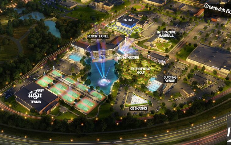 Renderizações de Ignite em K-96, um distrito de entretenimento e esportes no nordeste de Wichita.