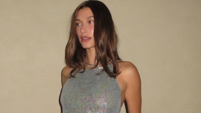O top de Hailey Bieber evoca todo o brilho de uma bola de discoteca brilhante