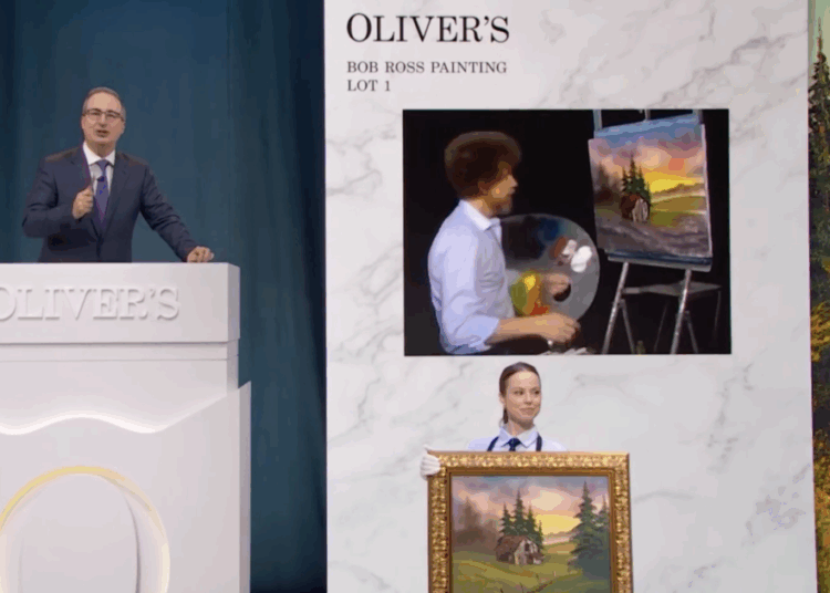 Pintura de Bob Ross bate recorde de US$ 1 milhão no leilão de John Oliver para beneficiar a PBS