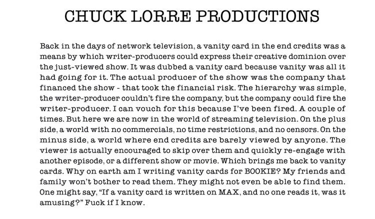 Por que os programas de TV de Chuck Lorre têm cartões personalizados