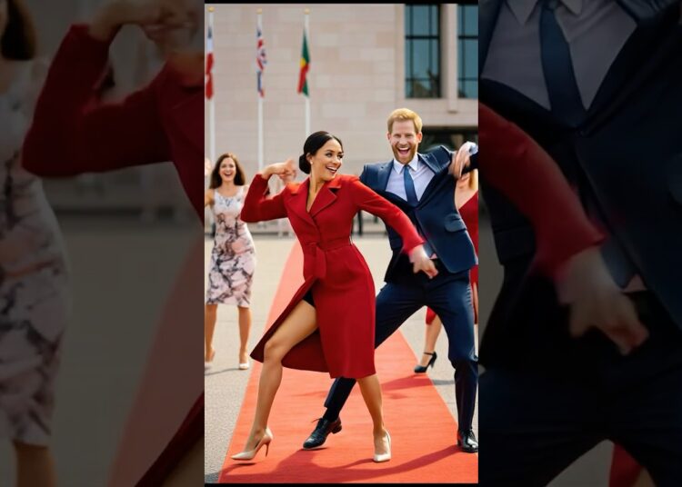 Wow! Meghan in red dances happily with Prince Harry ❤️ #royal #princeharry #meghanmarkle #dance