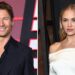 Glen Powell e Michelle Randolph combinam de branco durante um passeio raro