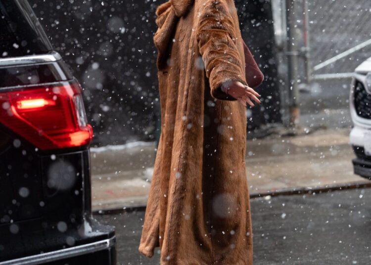 Bella Hadid parece tão feliz pegando flocos de neve em seus rolos