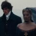 Jacob Elordi e Margot Robbie Bond no set de O Morro dos Ventos Uivantes