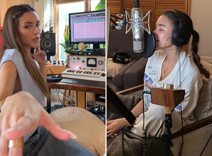 Madison Beer fazendo música para comemorar seu novo álbum medalhão!